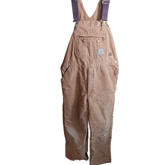 Carhartt Mens Vintage Bib Overalls 40x32 Cotton Mexico Double Knee R41BRN Farm - Picture 1 of 8